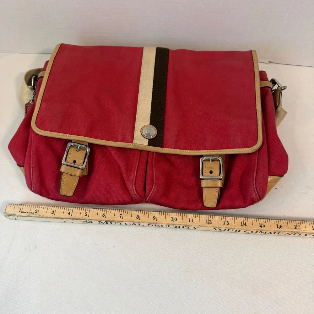 Coach Messenger Bag Large Red Heritage Stripe Canvas Crossbody F70201